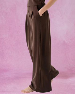 Coffee Pleated Wide Leg Pants