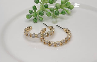 Gold/CZ Double Layer Hoop Earrings