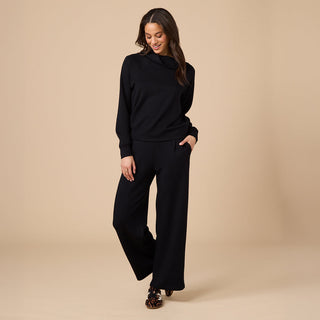 Softies DreamTech Cowl Neck LS Top with Pleated Pant - Black