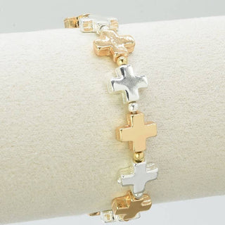 Gold/Silver Cross Stretch Bracelet