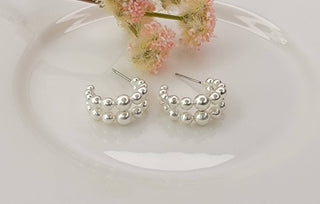 Silver Double Layer Beaded Hoop Earrings