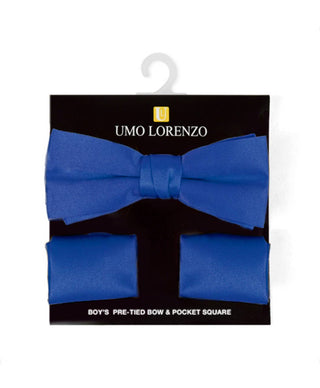 Royal Blue Boy's Banded Bow Tie and Pocket Square