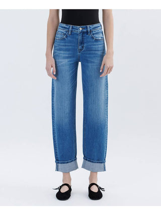 Vervet High Rise Cuffed Barrel Leg Denim