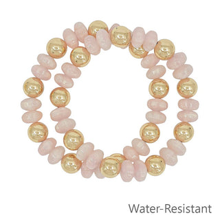 Set of 2 Light Pink and Gold Beaded Stretch Bracelets