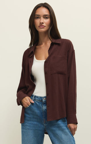 Z Supply Aflie Button Up Shirt - Chocolate Cherry