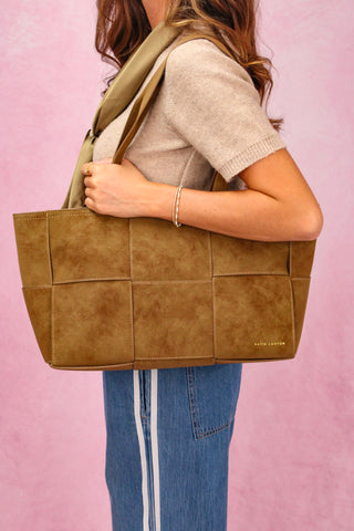 Katie Loxton Taya Woven Suedette Tote Bag - Caramel