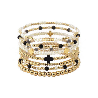 Black/Gold/Pearl Bracelet Stack