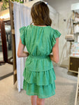 Kelly Green Ruffle Sleeve Tiered Mini Dress