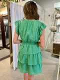 Kelly Green Ruffle Sleeve Tiered Mini Dress