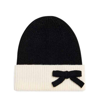 Black/Ivory Bow Beanie
