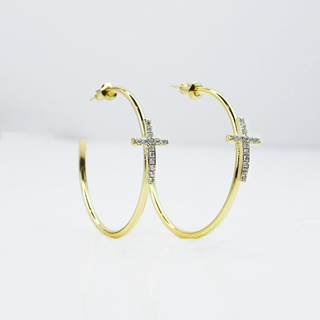 Treasure Jewels Golden Crossed Grace Hoops