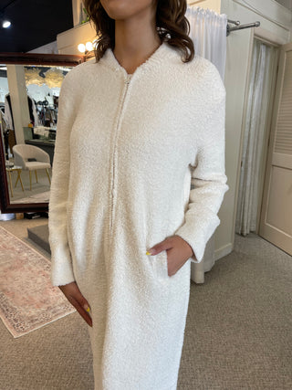 Barefoot Dreams Cozychic Full Zip V-Neck Lounger - Cream