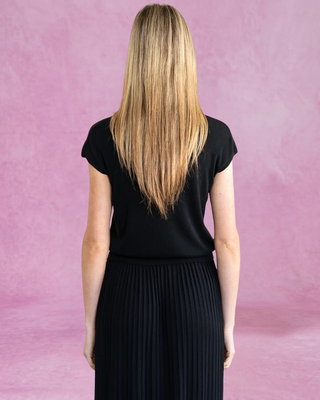 Black Crew Neck Short Sleeve Sweater Top