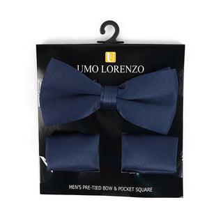 Navy Men's Banded Bow Tie and Pocket Square