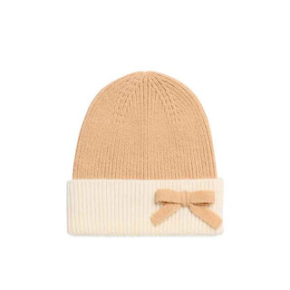 Tan/Ivory Bow Beanie