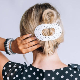 Teleties White Polka Dot Party Large Flat Round Hair Clip