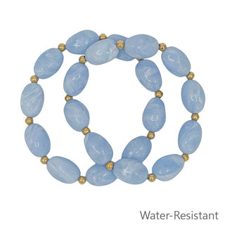 Set of 2 Light Blue Oval Acrylic and Gold Beaded Stretch Bracelets