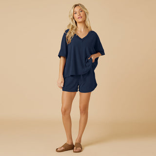 Softies Terry Relaxed V-neck With Short Set - Midnight