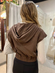 Dark Brown Mineral Washed French Terry Hooded Vest