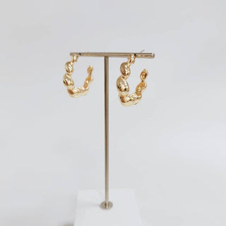 Gold Textured Twisted 1" Hoop Earrings