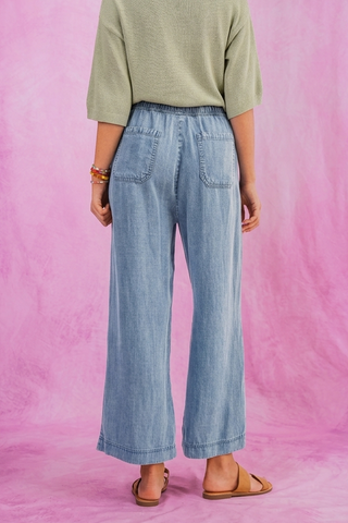 Washed Denim Cropped Drawstring Pants