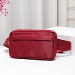 Burgundy Nylon Belt Bag With Covered Front Zipper