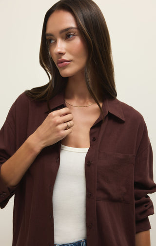 Z Supply Aflie Button Up Shirt - Chocolate Cherry