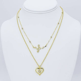 Treasure Jewels Cross Rose Layer Necklace