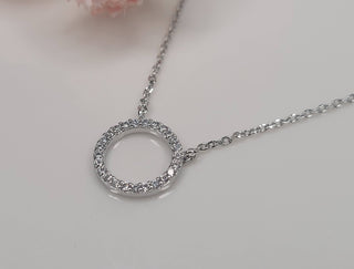 Silver CZ Circle Pendant Necklace