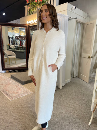 Barefoot Dreams Cozychic Full Zip V-Neck Lounger - Cream