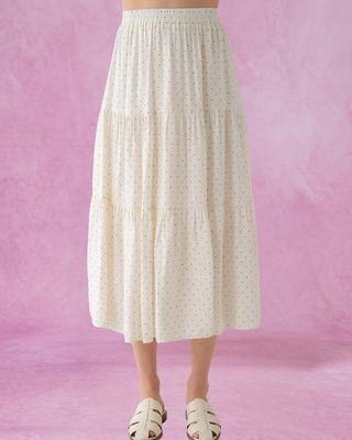 Ivory Polka Dot Tiered Midi Skirt