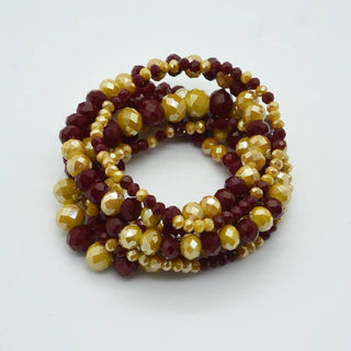 Maroon & Gold Chunky Beaded Bracelet Stack