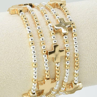 Set of 5 Mixed Metal Beaded Cross Bracelets