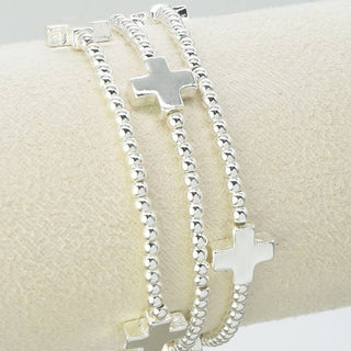 Set of 3 Silver Cross Charm Bracelets