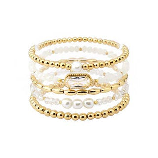 Set of 5 White/Gold/Pearl Bracelets