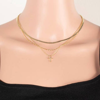 Gold 3 Layer Cross Pendant Necklace