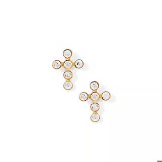 LINNY CO Screwback Stud Earrings - Clara Cross Gold Sparkle
