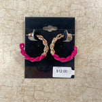 Fuchsia/Gold Chain Hoop Earrings