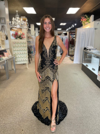 Jovani 38847 - Black/Gold Size 2