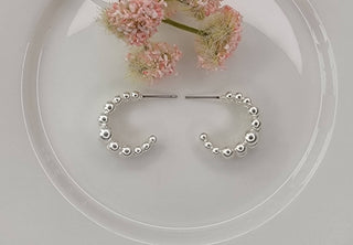 Silver Double Layer Beaded Hoop Earrings