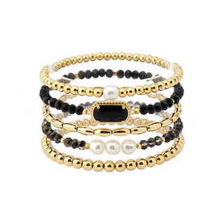 Set of 5 Black/Crystal/Gold Bracelets