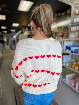 Ivory/Red Heart Pattern Sweater