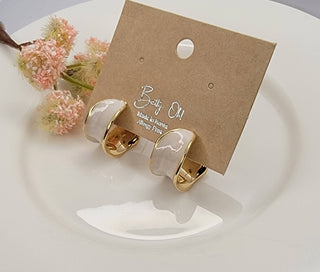 Cream/Gold Hoop Earrings