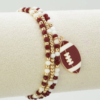 Set of 3 Maroon/Gold/White Football Charm Bracelet Stack