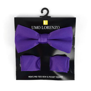 Dark Purple Men's Banded Bow Tie and Pocket Square