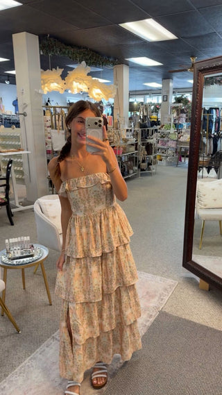 Blush Printed Strapless Tiered Maxi Dress