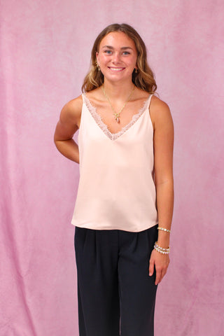 Light Pink 2-Way Lace Trim Cami