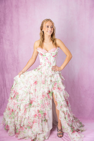 Sherri Hill 57693 - Ivory/Pink/Green Size 0