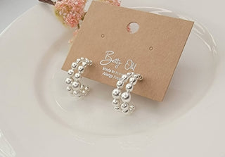 Silver Double Layer Beaded Hoop Earrings