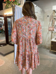 Grey/Rust Mix Floral Tiered Long Sleeve Dress